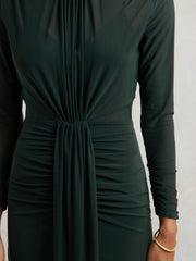 Petite Ruched Long-Sleeve Maxi Dress Dark Green | Women