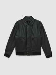 Grained Leather Zip Through Jacket Black | Men