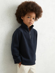 9-13 yrs Textured Half-Zip Sweatshirt with Cotton Navy | Children & Baby