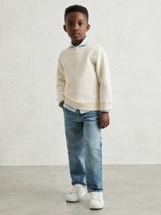 13-14 yrs Cotton-Blend Textured Sweatshirt Off White | Children & Baby