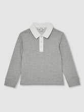 Cotton Half Button Rugby Polo Shirt Grey Marl/White | Children & Baby