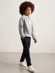 Cotton Half Button Rugby Polo Shirt Grey Marl/White | Children & Baby