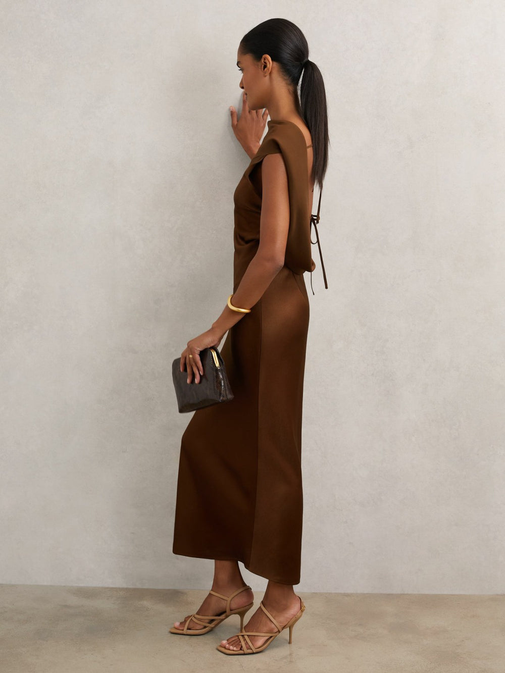 Petite Back Detail Midi Dress Bronze | Women