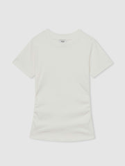Stretch-Cotton Ruched Ribbed T-Shirt White | Women