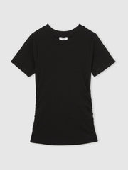 Stretch-Cotton Ruched Ribbed T-Shirt Black | Women
