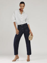 Petite Straight Leg Patch Pocket Jeans Dark Blue | Women