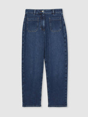 Petite Straight Leg Patch Pocket Jeans Mid Blue | Women