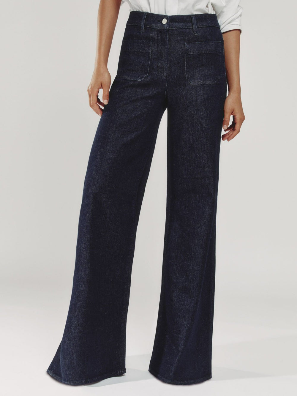 Petite Patch Pocket Wide Leg Jeans Dark Blue | Women