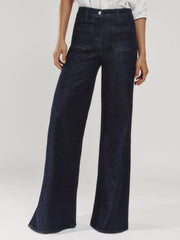 Petite Patch Pocket Wide Leg Jeans Dark Blue | Women