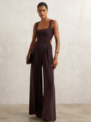 Petite Wide-Leg Cut-Out Jumpsuit Burgundy | Women