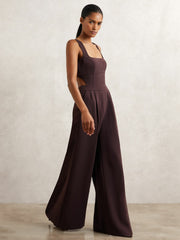 Petite Wide-Leg Cut-Out Jumpsuit Burgundy | Women