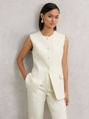 High-Neck Longline Waistcoat Cream | Women