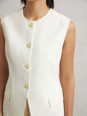 High-Neck Longline Waistcoat Cream | Women