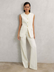 High-Neck Longline Waistcoat Cream | Women