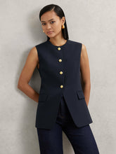 High-Neck Longline Waistcoat Navy | Women