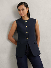 High-Neck Longline Waistcoat Navy | Women