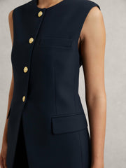 High-Neck Longline Waistcoat Navy | Women
