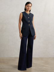 High-Neck Longline Waistcoat Navy | Women