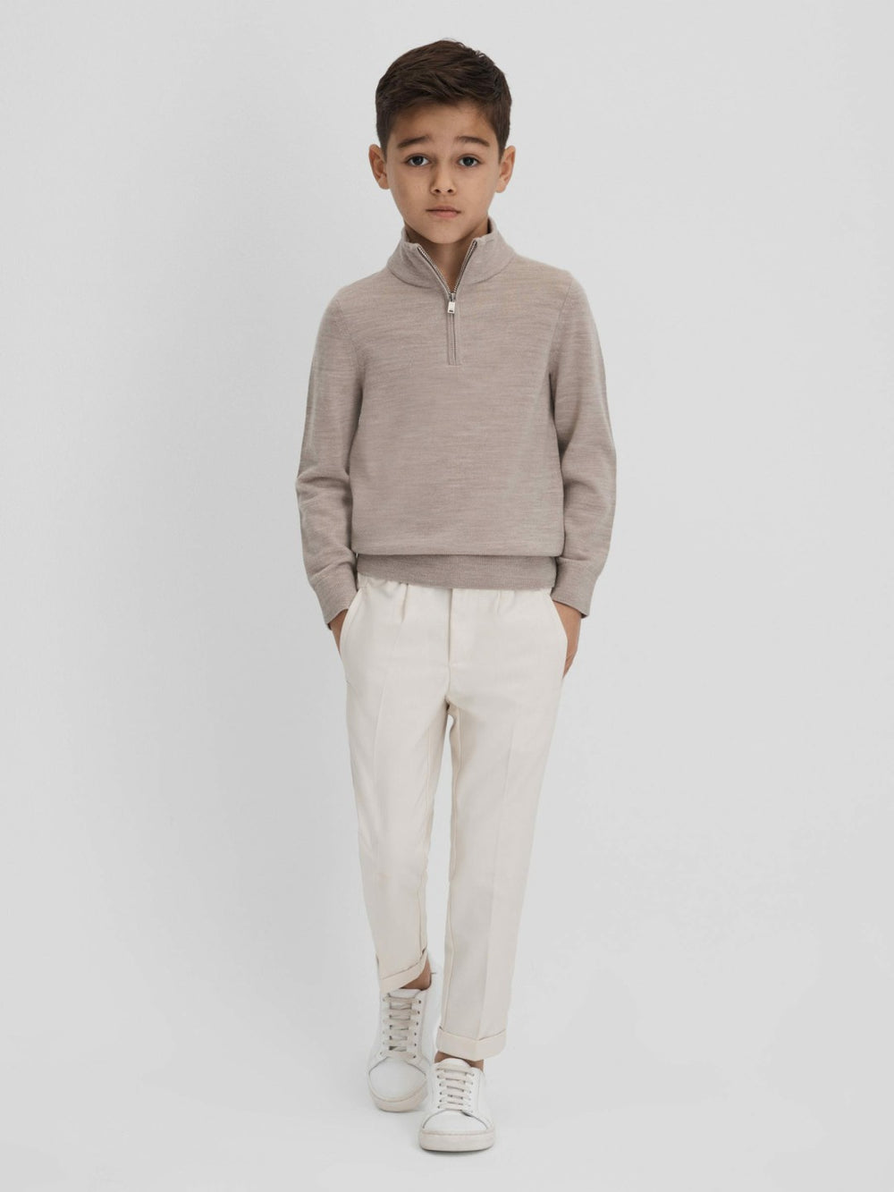 9-13 yrs Wool Half-Zip Funnel Neck Jumper Wheat Melange | Children & Baby