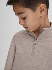 9-13 yrs Wool Half-Zip Funnel Neck Jumper Wheat Melange | Children & Baby