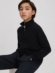 9-13 yrs Wool Half-Zip Funnel Neck Jumper Navy | Children & Baby
