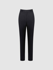 Wool Blend Tapered Suit Trousers Navy | Women