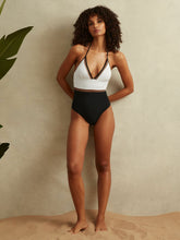 Colourblock Halter Swimsuit White/Tan | Women