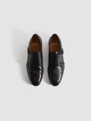 Leather Double Monk Strap Shoes Black | Men
