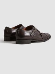 Leather Double Monk Strap Shoes Dark Brown | Men