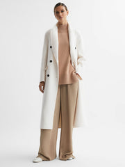 Petite Relaxed Wool Blend Blindseam Belted Coat Cream | Women