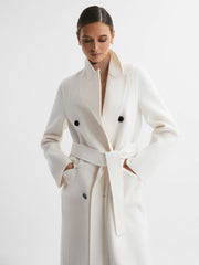 Petite Relaxed Wool Blend Blindseam Belted Coat Cream | Women