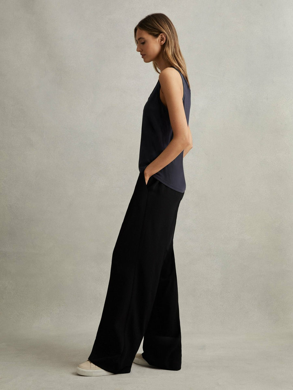 Petite Half-Elasticated Wide Leg Trousers Black | Women