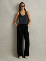 Petite Half-Elasticated Wide Leg Trousers Black | Women