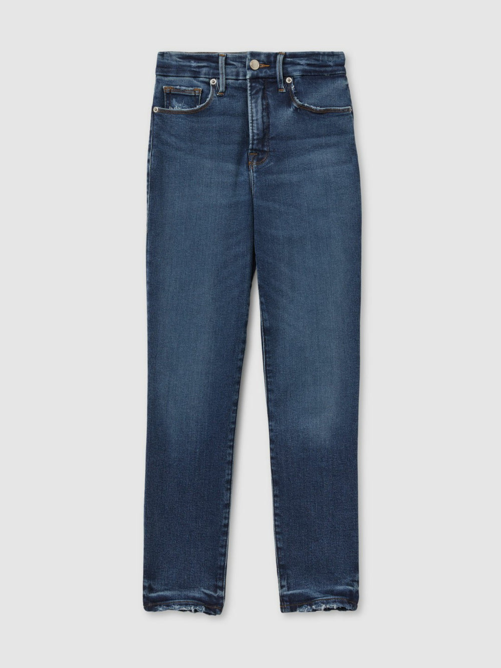 Good American Mid Rise Raw Hem Skinny Jeans Indigo | Women