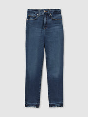 Good American Mid Rise Raw Hem Skinny Jeans Indigo | Women