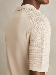 Pointelle Open-Collar Polo Shirt Stone | Men