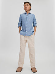 3-9 yrs Striped Linen Cutaway Collar Shirt Sky Blue | Children & Baby