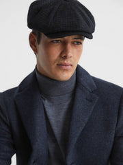 Wool Blend Baker Boy Cap Navy | Men