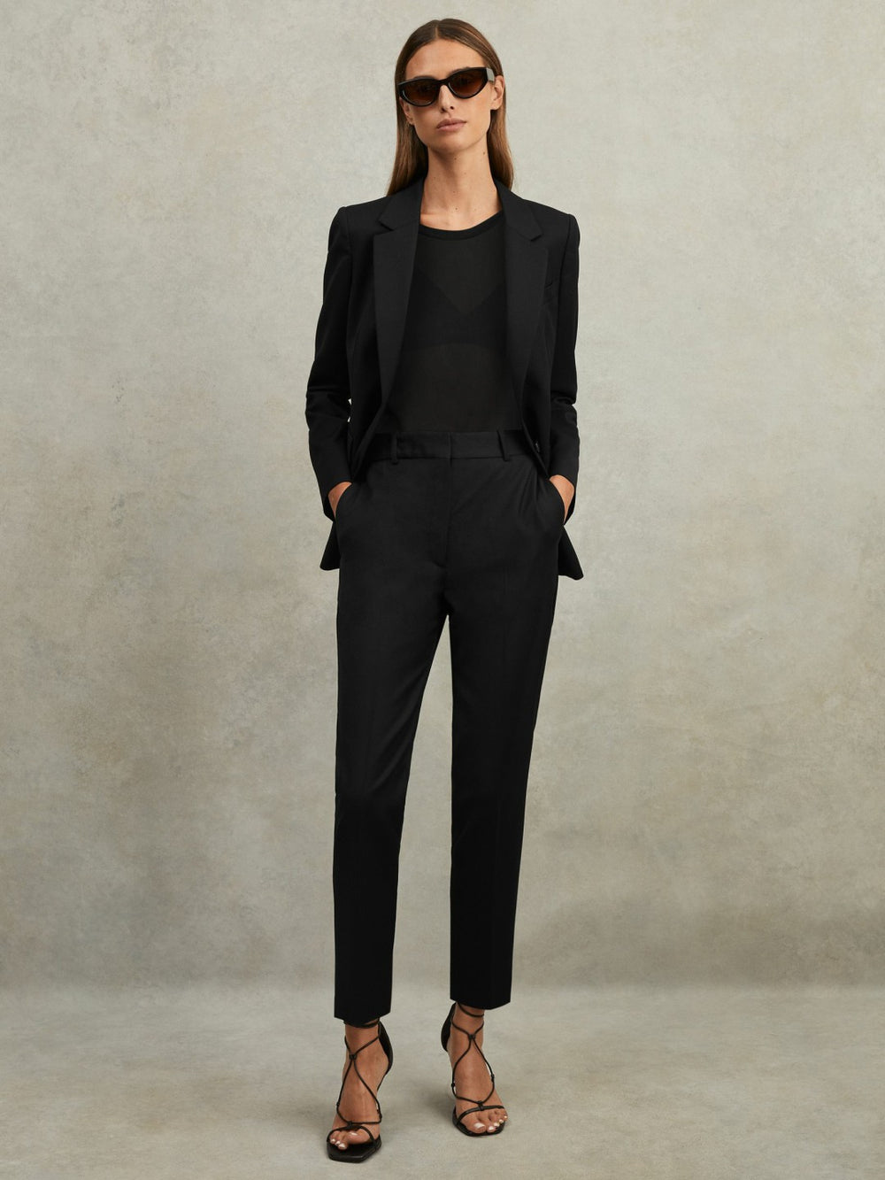 Wool Blend Tapered Suit Trousers Black | Women