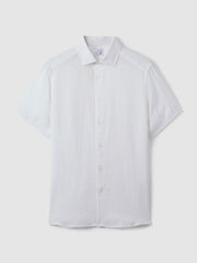 Slim Fit Linen Button-Through Shirt White | Men