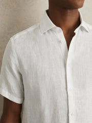 Slim Fit Linen Button-Through Shirt White | Men