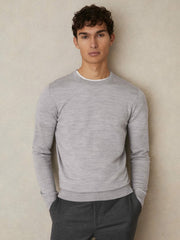 Merino Wool Crew Neck Jumper Soft Grey Mouline | Men