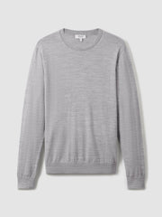 Merino Wool Crew Neck Jumper Soft Grey Mouline | Men