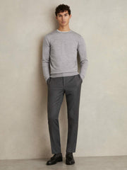 Merino Wool Crew Neck Jumper Soft Grey Mouline | Men