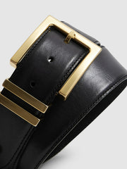 Leather Square Buckle Belt Black | Women