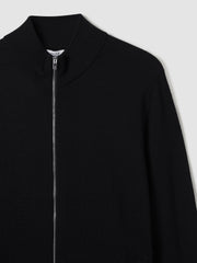 Merino Wool Zip-Through Cardigan Black | Men