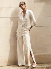 Silk-Satin Concealed-Placket Shirt Ivory | Women