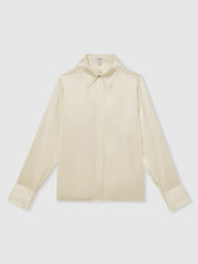 Silk-Satin Concealed-Placket Shirt Ivory | Women