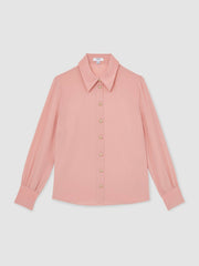 Silk Embossed-Button Shirt Pink | Women