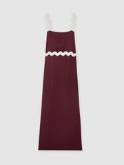 Wave-Trim Crepe Midi Dress Burgundy | Women